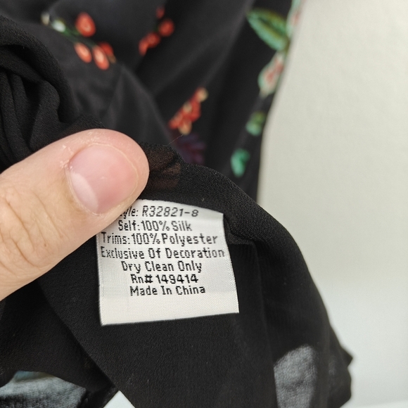 Johnny Was Zorya 100% Silk Floral Print Puff 3/4 Sleeve Mini Dress Black Size XS - Picture 15 of 15